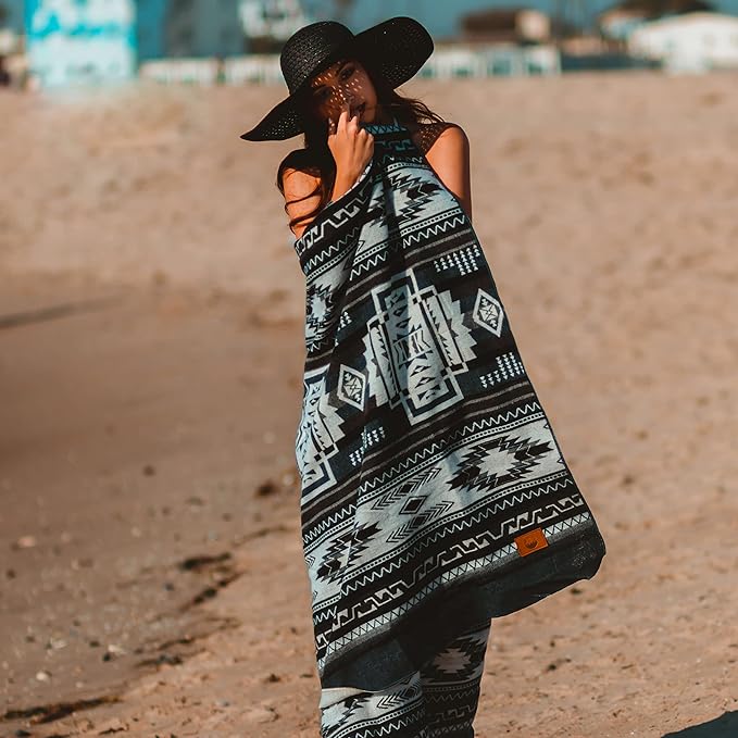 Inca Aztec Throw, Queen, King Blanket | Southwest Indian Navajo Boho Style | Native Cover for Camping, Bedding, Couch, Vanlife | Faux Alpaca, Lightweight, Hypoallergenic (Cotopaxi Slate, Throw)