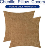 CaliTime Throw Pillow Covers Decorative 22 X 22 Inches Pack of 2 Cozy Chenille Cushion Cases for Couch Sofa Bed Living Room Home Apricot Brown