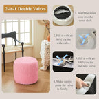 XeGe Fluffy Faux Fur Inflatable Pouf Ottoman, Cozy Shaggy Fuzzy Foot Stool, Plush Furry Foot Rest Floor Pouf Anti-Slip Kid Girl Adult, Foldable Round Ottoman Cushion for Living Room Bedroom, Pink
