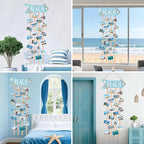 Coastal Style Hanging Photo Display Holder with 30 Clips (10 Shell Clips), Wooden Frames Wall Picture Organizer for Beach Decor, Collage Display, Postcards, Holiday Cards & Home Decoration