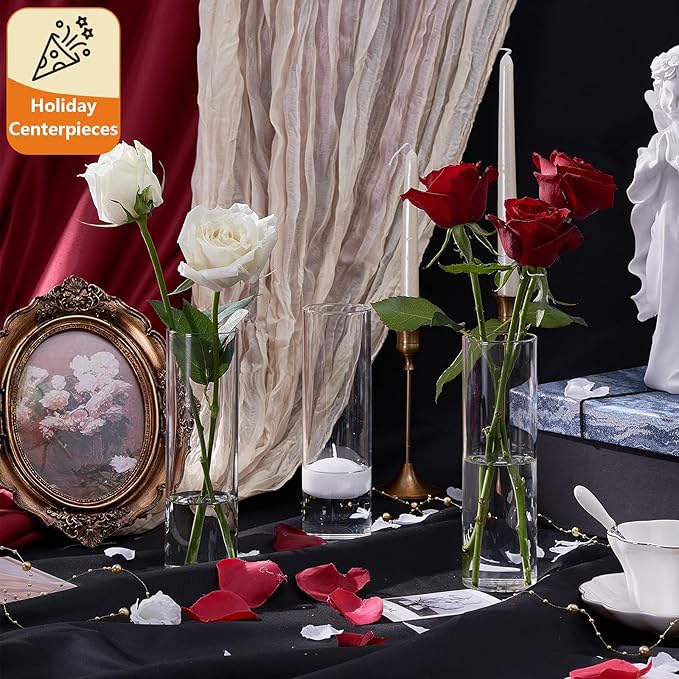 16Pcs Glass Cylinder Bud Vases for Centerpieces,7.7 In Tall Clear Flower Vases in Bulk,Glass Small Vases Floating Candle Holder for Party,Home Decor,Wedding Decoration,Birthday,Anniversary,Baby Shower