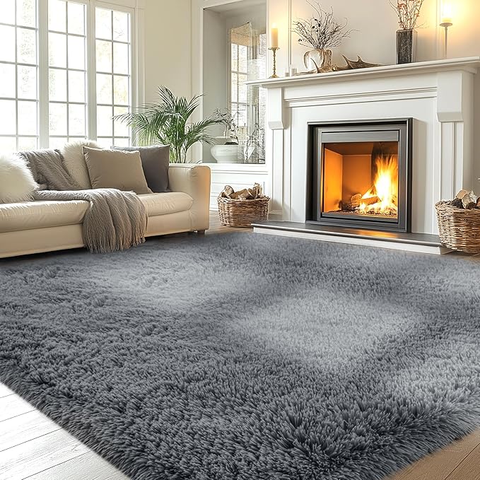 Fluffy Area Rug Living Room: Grey Shag Rug 6x9 Plush Rugs for Living Room - Large Fuzzy Soft Carpet (Gray 6x9 Feet)