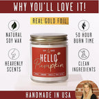 Pumpkin Spice Candle, Fall Candles - 'Hello Pumpkin' Pumpkin Candle I Infused w/Essential Oils I Autumn Scented Soy Candles for Home I Fall Home Décor I 9oz Reusable Jar, 50Hr Burn, Made in USA
