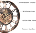 CLXEAST 21 Inch Large Roman Numeral Wall Clock with Moving Gears,Farmhouse Copper Rose Gold/Copper Metal Wall Clocks for Living Room Decor,House Warming Gifts New Home