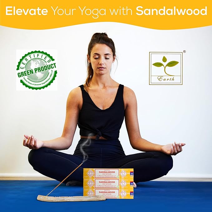 Satya Nagchampa Sandalwood Incense Sticks, Satya Bng (Bangalore) Insenses 15gmx3 Pack (45 GMS) with Raajsee Incense Holder Bundle, Satya Nagchampa Natural Incense