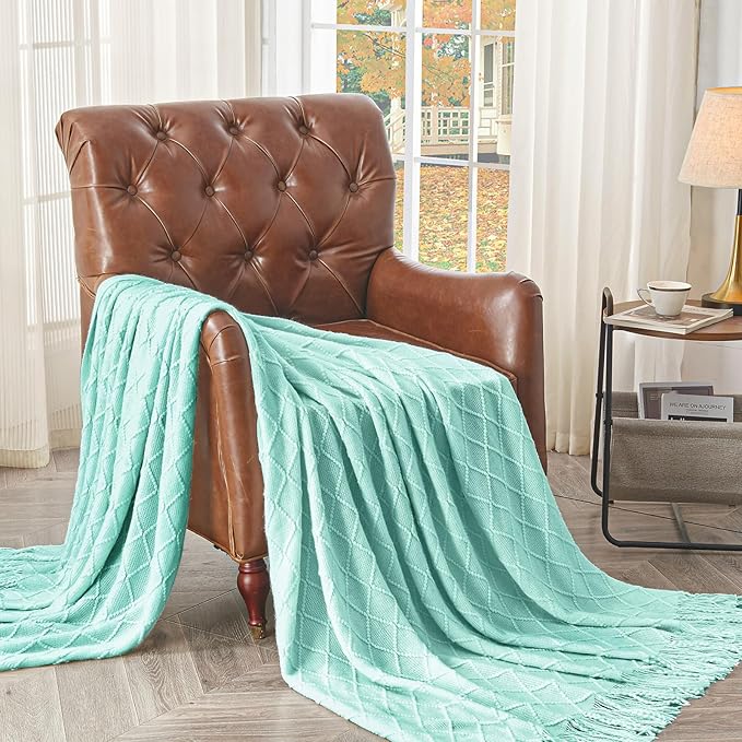 inhand Knitted Throw Blanket for Couch and Bed, Soft Living Room Home Decor Knitted Blanket with Tassel, Outdoor Lightweight Breathable Summer Blanket, Farmhouse Warm Woven Decorative, 50"x60"