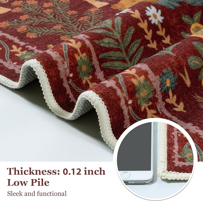 OJIA Animal Washable Rugs 8x10, Soft 8x10 Area Rugs for Living Room, Non Slip Bedroom Rug Under Bed Ultra-Thin Nursery Rug Large Carpet for Dining Room Office Playroom, Red