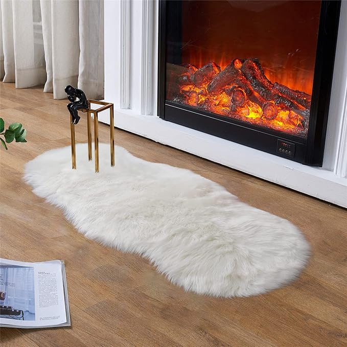 Latepis Faux Sheepskin 2x4 Shag Throw Rugs White Fur Sheep Skin Rug Carpet Alfombras para Habitacion Furry Rug for Bedroom Cushion Home Décor, Sheepskin