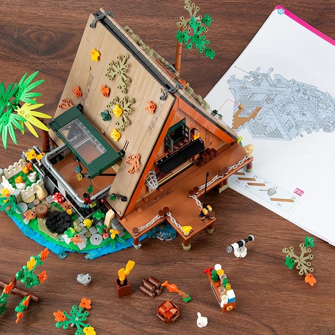 A-Frame Cabin Building Set, MOC Ideas Cabin House Collectible Model Kit with LED for Adults and Kids Age 12+, Gifts for Nature and Architecture Lovers (1486 Pcs)