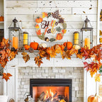 Fall Decoration Hello Fall Wreaths for Front Door, Wooden Welcome Maple Leaf Pumpkin Door Sign Ornament, Wood Farmhouse Wooden Hanging for Autumn Harvest Home Halloween Decoration
