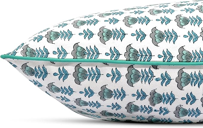 Ridhi Modern Farmhouse Pillow Covers Decorative Cotton Throw Pillow Covers Set of 2 Aquamarine Blue Cushion Covers for Boho Couch Sofa Bed Living Room Spring Home Decor 18x18