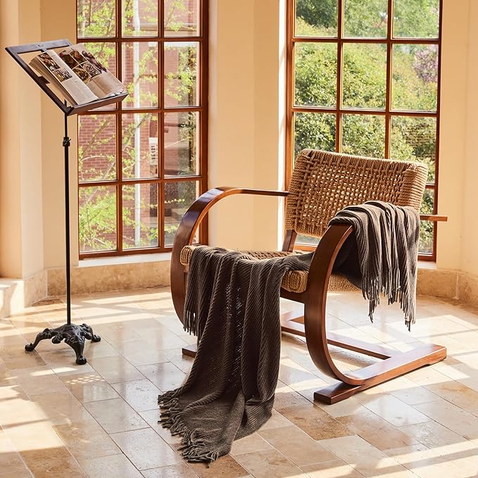 lifein Throw Blanket for Couch, Soft Boho Decor Bed Throw,Cozy Brown Knitted Chenille Small Farmhouse Lightweight Throw for Spring(Brown,50 * 60")