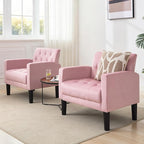 TYBOATLE Mid-Century Fabric Tufted Accent Living Room Armchairs, Comfy Modern Upholstered Bedroom Office Armchair Single Sofa, Reading Lounging Side Lounge Chair Living Room Furniture (Pink)