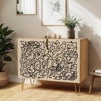 SIGNWIN Sideboard Buffet Cabinet, Kitchen Storage Cabinet with 2 Doors, Geometric Floral Botanical, Cupboard Console Table for Dining Room - 35" L x 18" W x 29" H