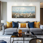 PHAOHUAXM Large Canvas Wall Decoration For Living Room Wall Art For Bedroom Office Decorations Blue Ocean Paintings Flowers Watercolour Wall Pictures Canvas Artworks Home Decor Wood Framed 24x48 In