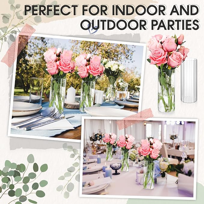 12 Pcs Glass Cylinder Vases for Centerpieces 8 Inch Clear Ribbed Tall Bud Vase for Centerpieces for Flower Wedding Decoration Floating Candle and Indoor Home Decor, Housewarming Gift