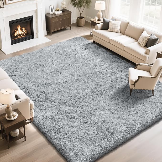 Fluffy Rug Shaggy Area Rug, Grey 10x14 Area Rugs for Bedroom, Super Soft Shaggy Rugs for Living Room Bedroom Kids Room Home Decor, Upgrade Anti-Skid Rectangular Fuzzy Rug