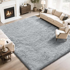 Fluffy Rug Shaggy Area Rug, Grey 8x10 Area Rugs for Living Room, Large Shag Area Rugs for Bedroom Kids Room Home Decor, Upgrade Anti-Skid Rectangular Fuzzy Rugs