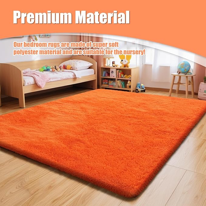 Shag Area Rug for Bedroom 4x6,Orange Fluffy Area Rugs for Living Room,Soft Fuzzy Rug Non-Shedding Indoor Plush Carpet for Kids Bedroom Nursery Dorm Home Decor