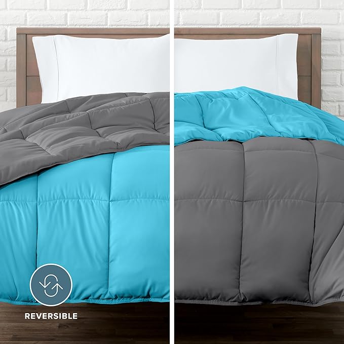 Bare Home Twin/Twin Extra Long Comforter - Reversible Colors - Goose Down Alternative - Ultra-Soft - Premium 1800 Series - All Season Warmth - Bedding Comforter (Twin/Twin XL, Grey/Aqua)