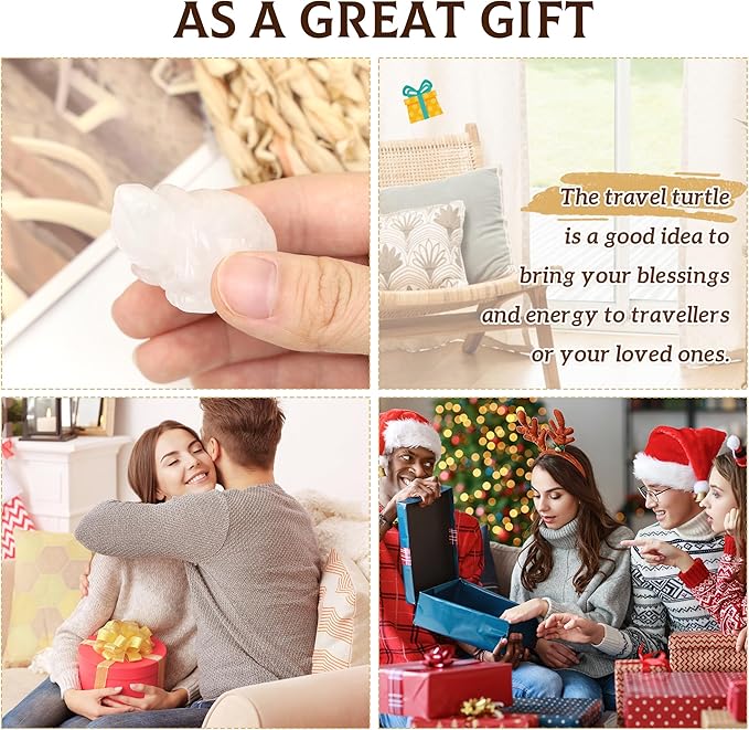 QINJIEJIE Clear Quartz Crystal Travel Turtle Figurines Healing Crystals Best Travel Gifts for Women Men Travelers Sea Turtle Lovers Office Desk Decor Good Luck Gifts for Traveling Abroad