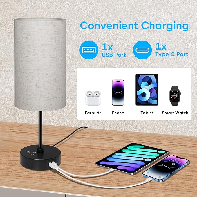 Unicozin Table Lamp, 3 CCT 3000K/4500K/6500K & RGB Color Changing, Stepless Dimmable, 17Inch Bedside Lamp for Reading, Ambience Nightstand Light for Home Decor Party, Beige Shade