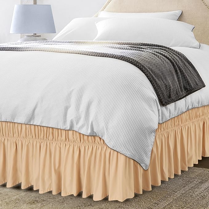Utopia Bedding Queen Elastic Bed Ruffle - Easy Wrap Around Ruffle - Microfiber Bed Skirt with Adjustable Elastic Belt 16 Inch Tailored Drop - Hotel Quality Bedskirt, Fade Resistant (Queen, Beige)