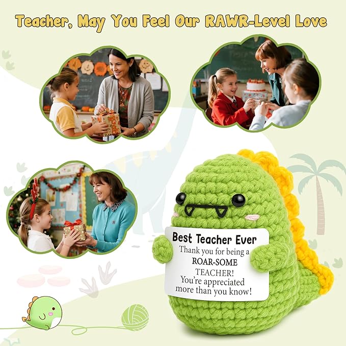 OCCdesign Mini Teacher Gifts for Christmas Teacher Appreciation Gifts for Best Teachers Ever Handmade Crochet Dinosaur Thank You Gift for Teachers Christmas Birthday Retirement Gift Ideas