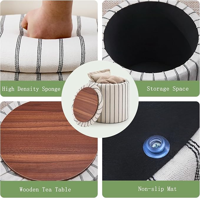 Wimarsbon 18inch Storage Ottoman with Detachable Tray, Mid Century Large Capacity Oversized Ottomans, Multifunctional Small Center End Tables, Suitable for Modern Home Styles (Round)