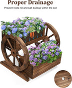 Wooden Wagon Planter Box, Garden Planter with Wheels,Decorative Planter for Flowers Herbs Vegetables for Indoor & Outdoor Décor, Flower Cart for Patio Garden Balcony