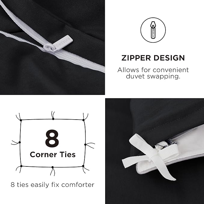 Bedsure Duvet Cover Queen Size with Fitted Sheet - 4 Pieces Prewashed Cotton-Like Extra Soft Bedding Set, Includes 1 Duvet Cover 90x90 Inches with Zipper Closure, 2 Pillow Shams, 1 Fitted Sheet, Black