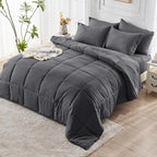 JOLLYVOGUE Oversized Queen Comforter Set, Ultra-Soft Bed in a Bag Oversized Queen Size 7 Pieces, Oeko-TEX Certified Bedding Set with Down Alternative Comforter, Sheets, Pillowcases & Shams, Dark Grey