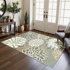 Area Rug 3x5 Brown White Washable Entry Rug Multicolored Tropical Botanical Modern Floral Indoor Kitchen Door Mat Entrance Carpet Non Slip for Bedroom Living Room, Porch