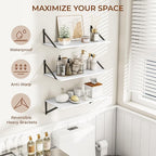 Heimlove 24" W x 12" D Wall Shelves for Books, 12 Inch Deep Floating Shelves Set of 3, Wide Floating Bookshelf with Metal Bracket for Living Room, Kitchen, Office, Bedroom and Decor Storage - White