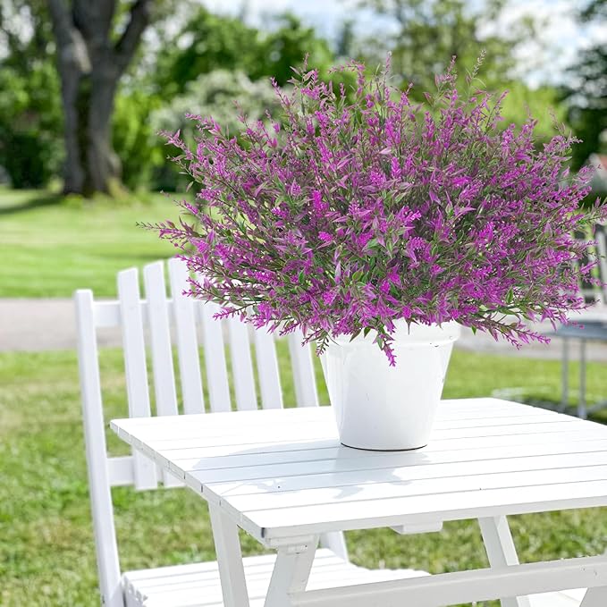 Krissing 80 Bundles Outdoor Lavender Flowers UV Resistant Artificial Flowers for Outdoor Fake Lavender Plastic Purple Plants for Outside Garden Patio Planters Window Box Porch Summer Decor (Fushia)