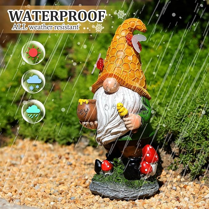 Solar Garden Gnomes Outdoor Statues-11.8‘’Outdoor Garden Decor-LED Outdoor Decor Light-Unique Housewarming Gifts Yard Art Sculptures for Patio Lawn Ornaments