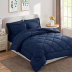 CozyLux Full Size Comforter Sets Navy Blue - 7 Pieces Bed in a Bag Full, Luxury Soft Bed Set for All Seasons, Bedding Set with Down Alternative Comforter, Sheets, Pillowcases & Shams