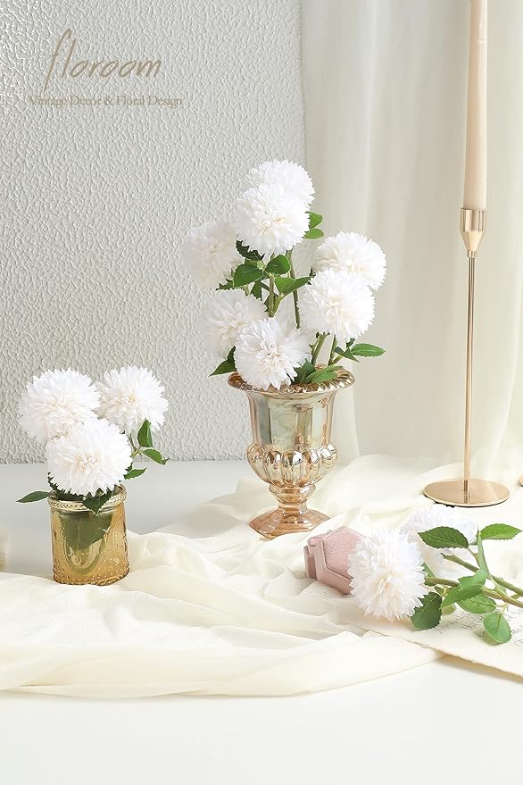 Floroom 12pcs Cream Faux Silk Mums Artificial Flowers Bulk Fake Chrysanthemums with Stems for DIY White Wedding Bouquets Table Centerpieces Floral Arrangements Fillers Home Decorations