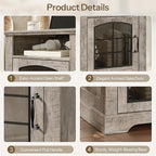 HOOBRO Farmhouse Nightstand Set of 2, with Charging Station, 17.7" Wide Rustic End Tables for Living Room, Wooden Sofa Side Table with Tempered Glass Barn Door and Open Shelf, Greige