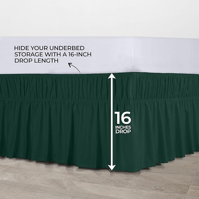 Utopia Bedding King Elastic Bed Ruffle - Easy Wrap Around Ruffle - Microfiber Bed Skirt with Adjustable Elastic Belt 16 Inch Tailored Drop - Hotel Quality Bedskirt, Fade Resistant (King, Emerald)
