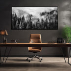 Foggy Forest Wall Art for Living Room Black and White Pictures for Wall Home Office Wall Decor with Black Frame 29 x 58 Inch