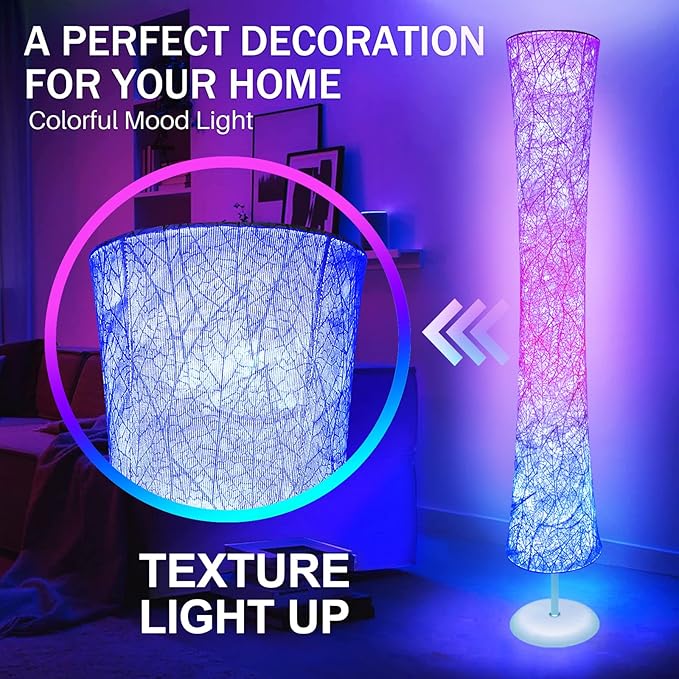 WORLD WIN Floor Lamp, 61'' Smart RGB LED Corner Lamp with Music Sync and 16 Million DIY Colors, 3 Color Temperature, APP & Remote Control, Color Changing Standing Floor Lamp with Stand