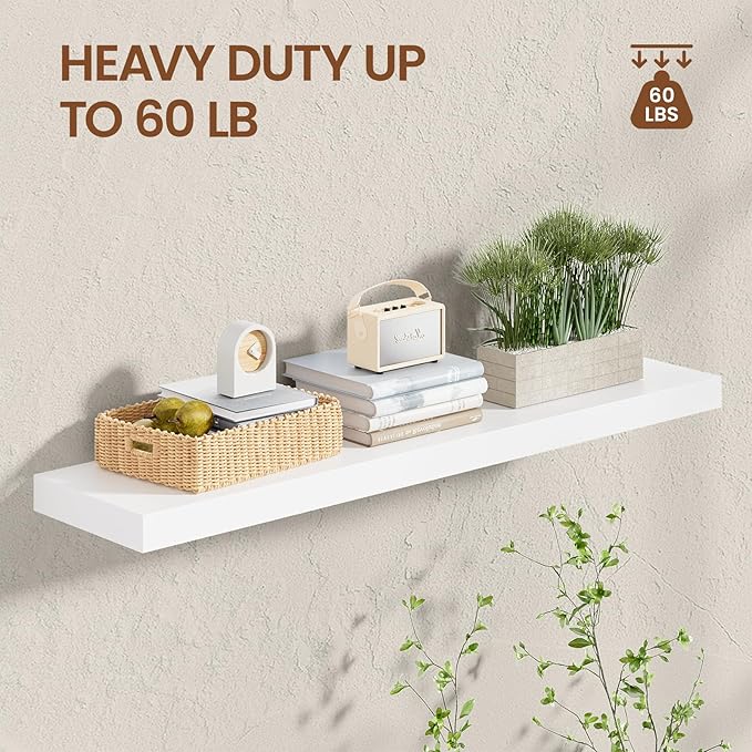 Heimlove 36 inch Floating Shelves for Wall,2 Packs Natural Pine Solid Wood Bathroom Shelf Over Toilet Decor and Storage 8 inches Deep for Kitchen Bedroom Office & Living Room Display Wall Decor