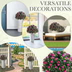 Yunlly Set of 2 Artificial Boxwood Topiary Ball Tree Fake Bushes Shrubs Outdoor Faux Plant with Ground Spike Flowers UV Resistance Greenery for Front Porch Garden Patio Indoor(Pink,18x10inch)