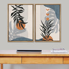 SIGNFORD Framed Canvas Print Wall Art Forest Plant Silhouettes & Mid-Century Symbols Abstract Shapes Illustrations Modern Boho Nature Chic for Living Room, Bedroom, Office - 24"x36"x2 Natural