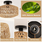 Boho Light Fixtures Ceiling Mount, Mini Boho Rattan Chandelier, Woven Flush Mount Ceiling Light Fixture for Hallway Bedroom Kitchen Entryway Living Room Nursery
