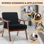 Furnimart Black Velvet Accent Chairs Set of 2, Mid Century Modern Chair Reading Chairs with Extra-Thick Backrest, Wooden Armchairs for Living Room, Bedroom, Waiting Room