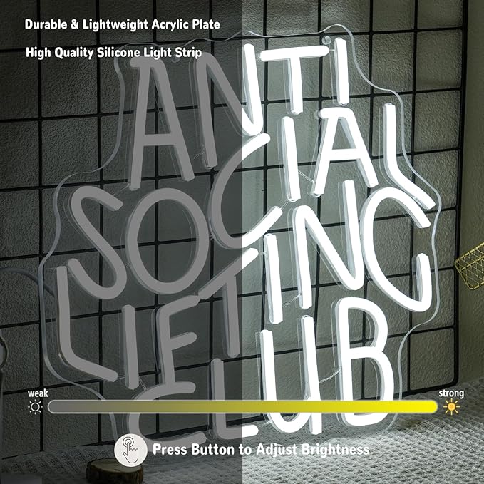 Anti Social Lifting Club Neon Sign for Wall Decor Gym Neon Light Lifting LED Neon Sign Letter Led Neon Light for Gym Man Cave Lifting Club Decoration