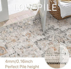 GENIMO 5FT Round Area Rugs for Living Room, Circle Rugs Machine Washable Low Pile, Chenille Non Slip Vintage Rug for Bedroom, Dining Room, Home Office, Light Taupe Brown