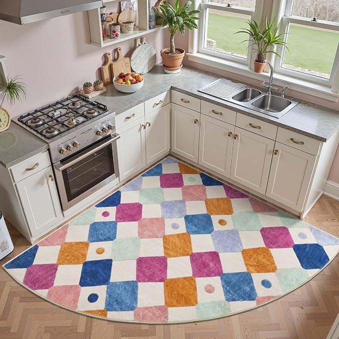 jinchan Kids Rug for Nursery 6ft Radius Corner Washable Area Rug Modern Colorful Quarter Circle Rug Soft Non-Slip Carpet for Bedroom Playroom Daycare Reading Nook Kitchen Classroom Berries on Cream